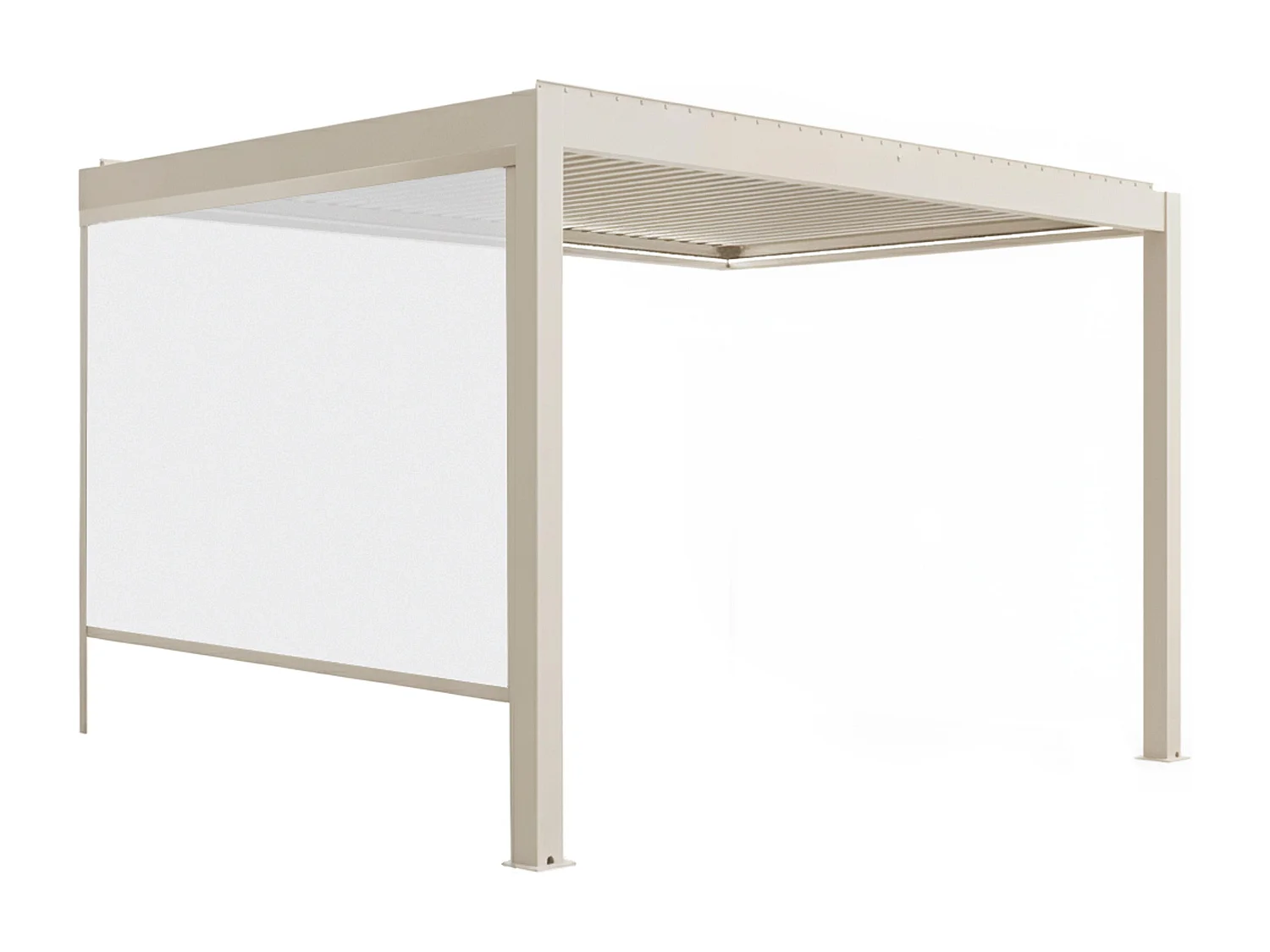 3x4m aanbouw bioklimatische pergola en 2 crèmekleurige jaloezieën