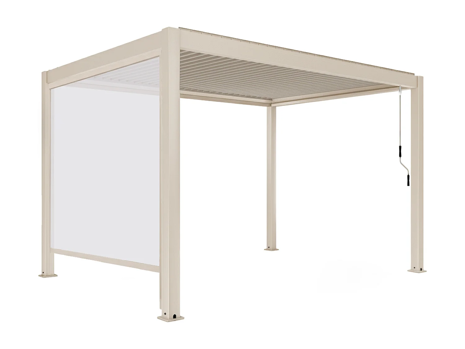 Pergola bioclimatique autoportée 3x4m et 1 store bois crème