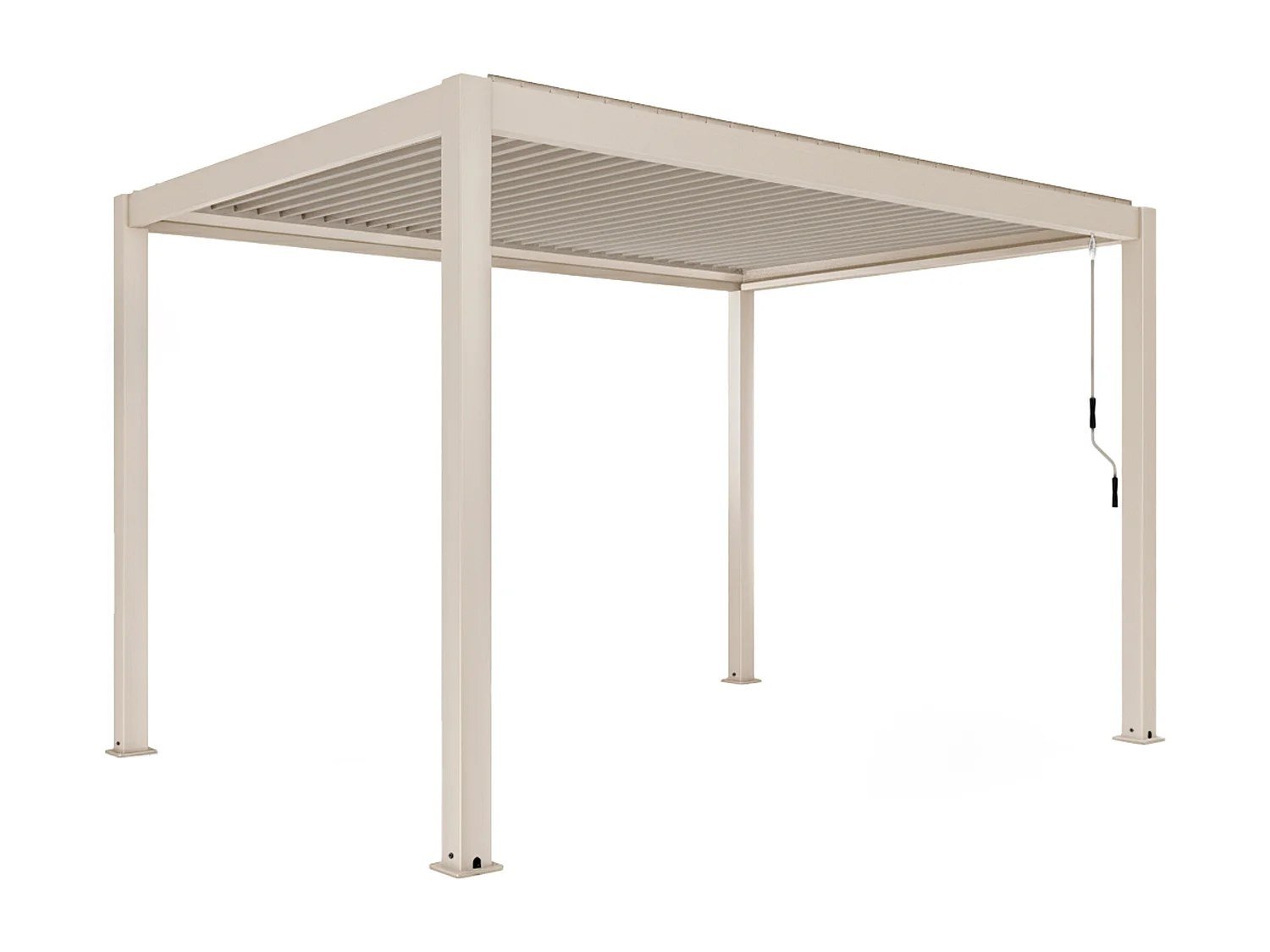 Pergola bioclimatique autoportée 3x4m et 1 store bois crème