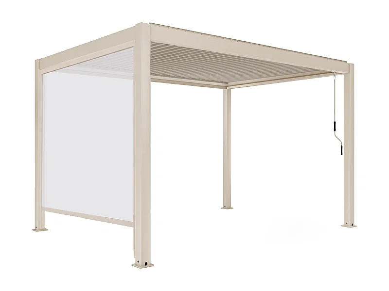 Pergola bioclimatique autoportée 3x4m et 1 store bois crème