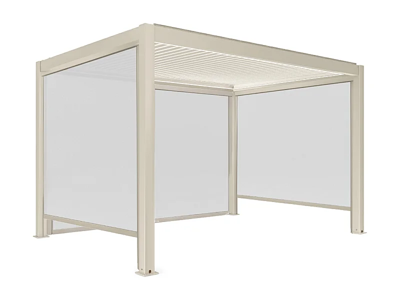 Pergola bioclimatique autoportée motorisée éclairée 3 x 4m et 3 store