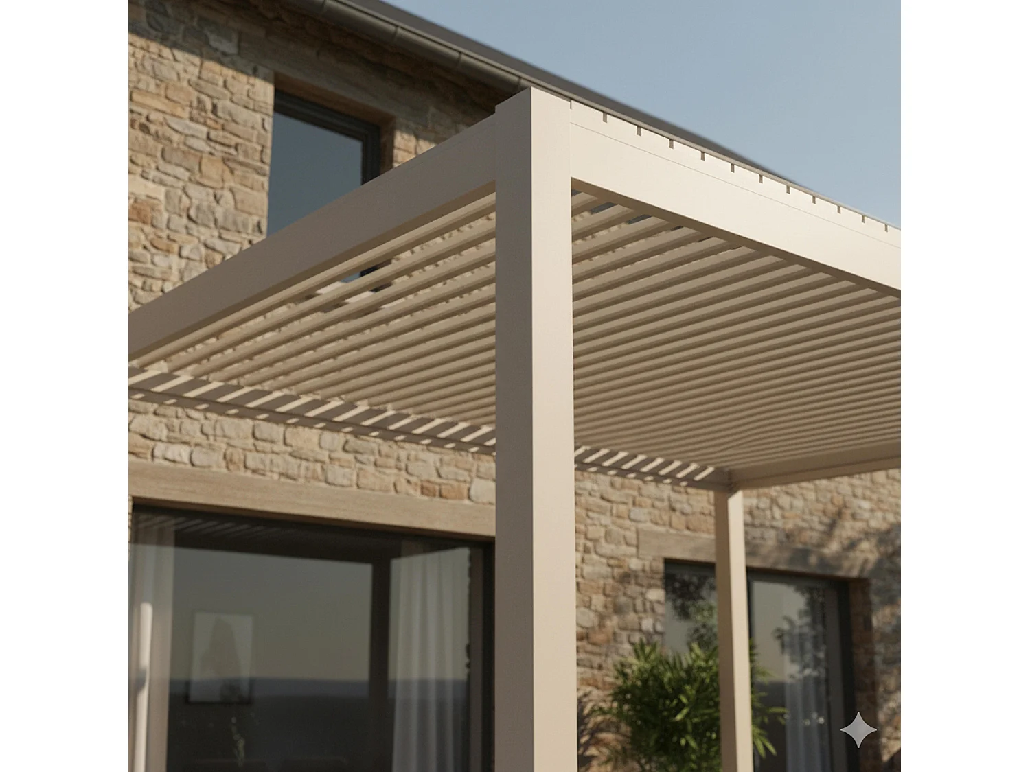 Vrijstaande gemotoriseerde bioklimatische pergola 3x4 m en 1 luifel