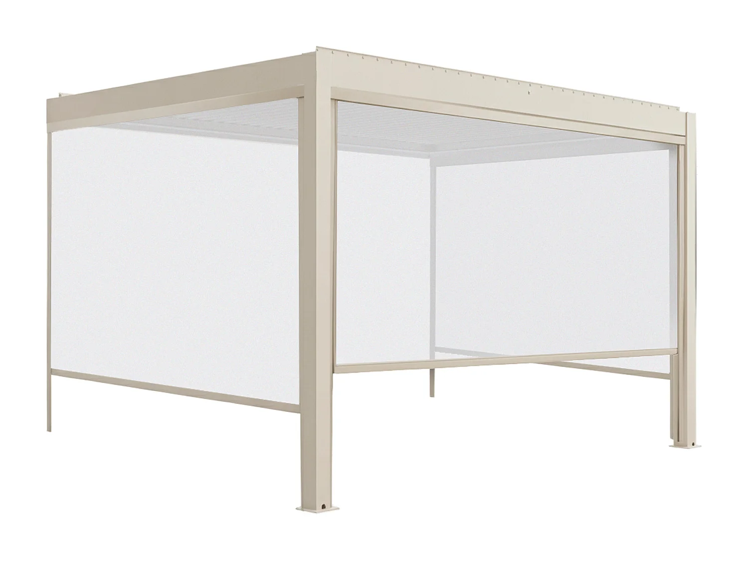 Pergola bioclimatique adossée motorisée 3x4m et 3 stores crème