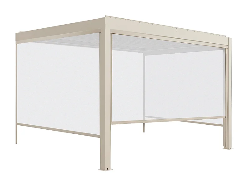 Pergola bioclimatique adossée motorisée 3x4m et 3 stores crème