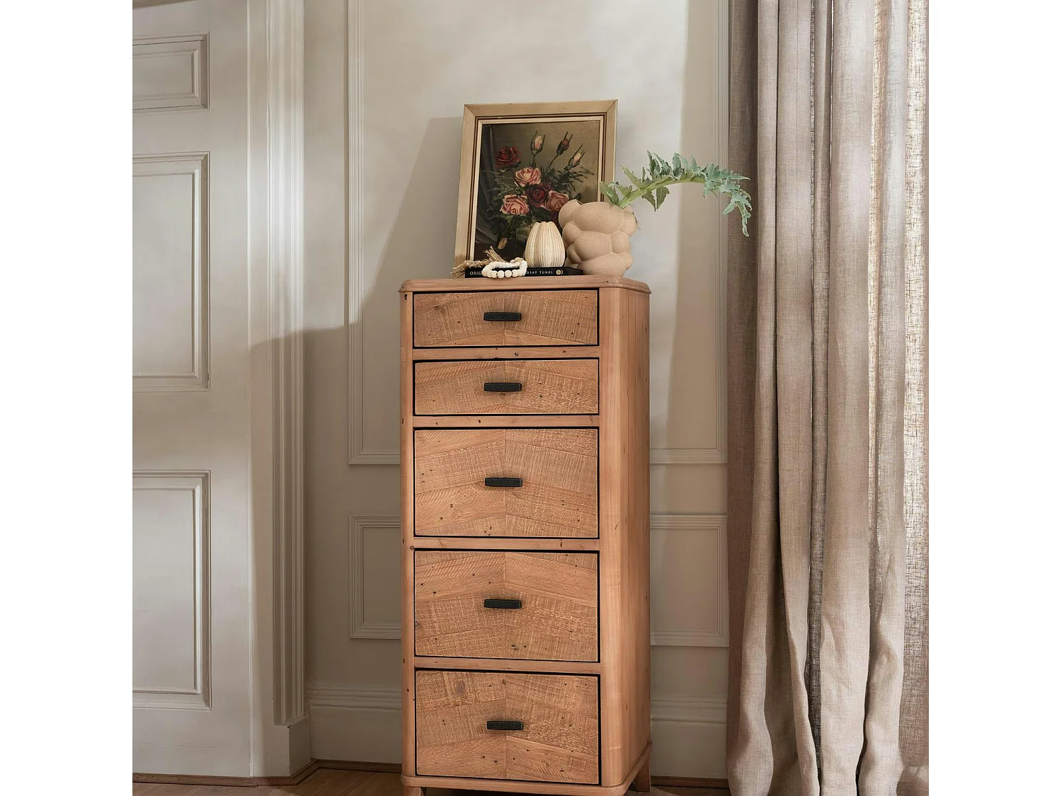 Chiffonnier en bois recyclé FSC 5 tiroirs HANOI