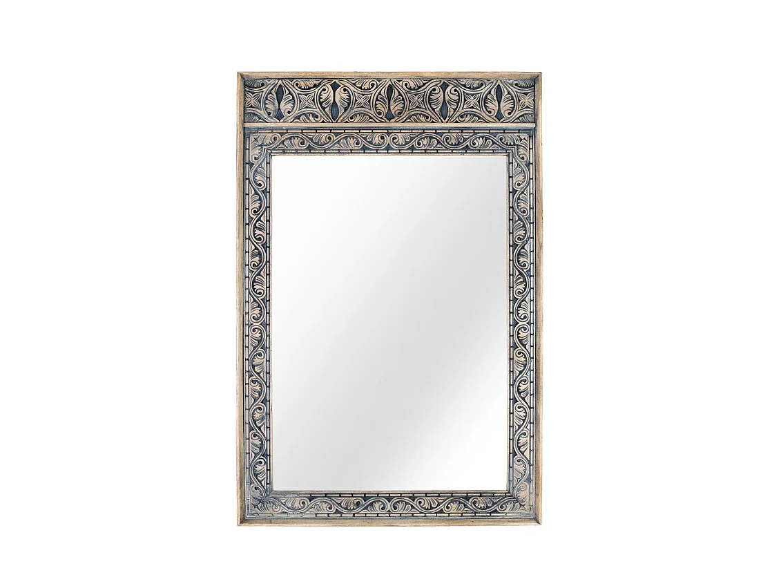Espelho em madeira de mangueira, base em MDF, 81 cm, estilo étnico oriental - 122x81x5