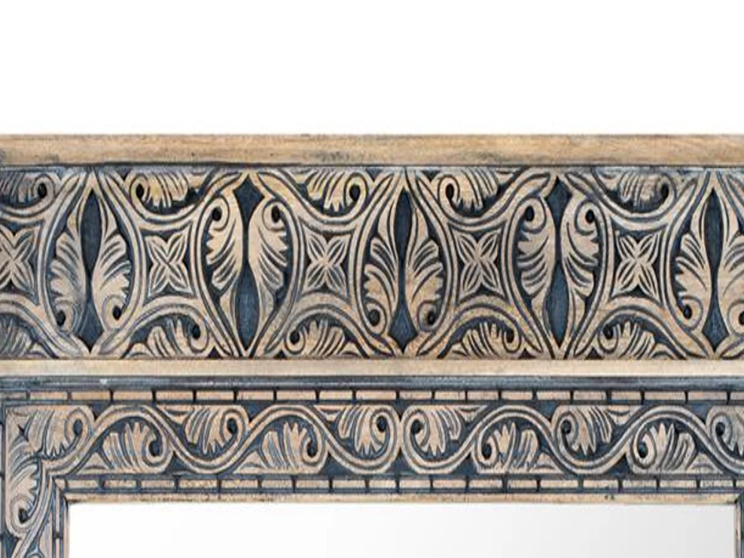 Miroir encadré de bois de manguier massif sculpté à la main