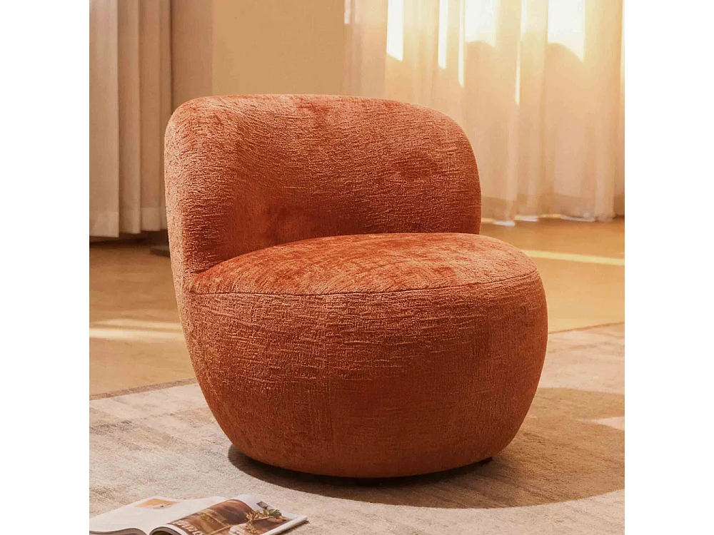Mo - Fauteuil rond en tissu chenille - Terracotta