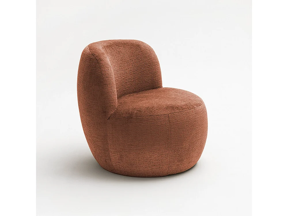 Mo - Fauteuil rond en tissu chenille - Terracotta