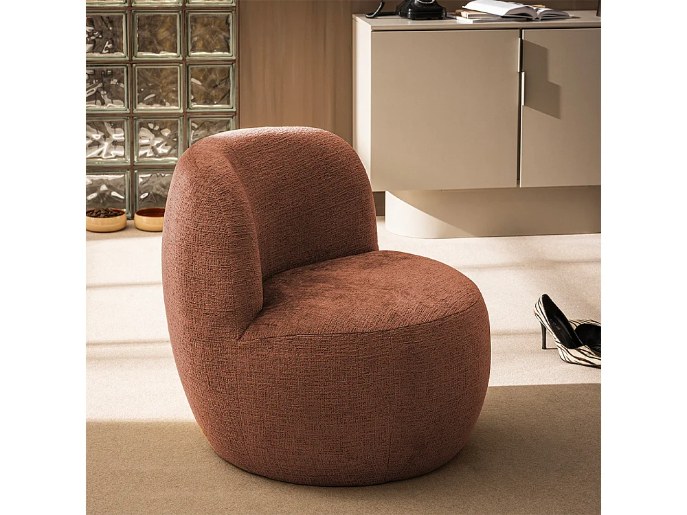 Mo - Fauteuil rond en tissu chenille - Terracotta