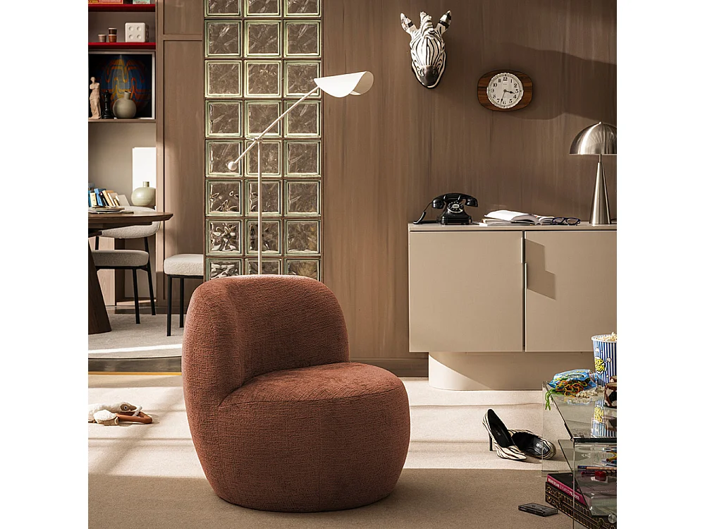 Mo - Fauteuil rond en tissu chenille - Terracotta