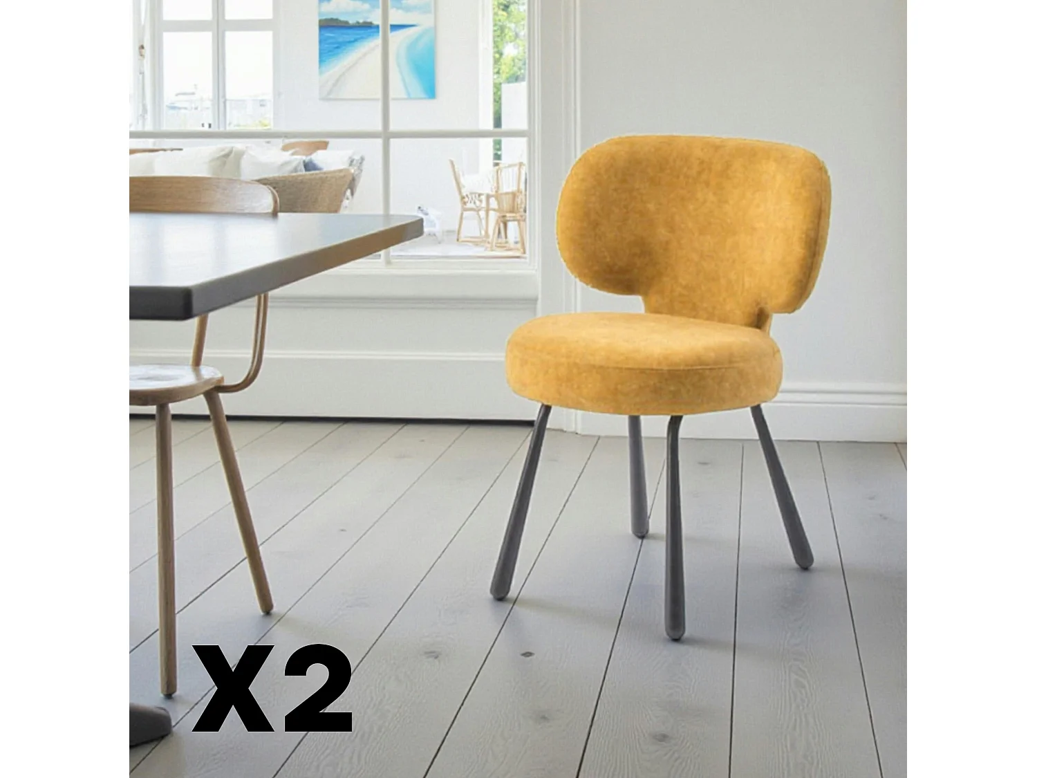 Chaise de salle à manger moutarde, assise ronde (lot de 2) LIGURIE