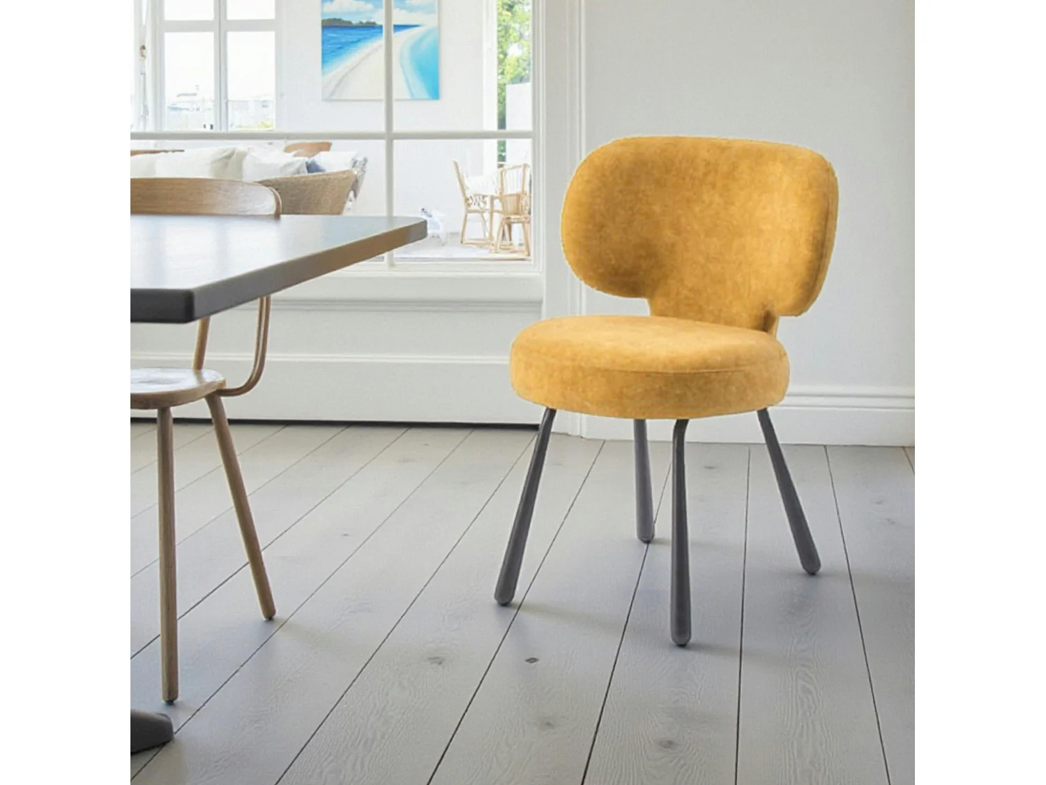 Chaise de salle à manger moutarde, assise ronde (lot de 2) LIGURIE