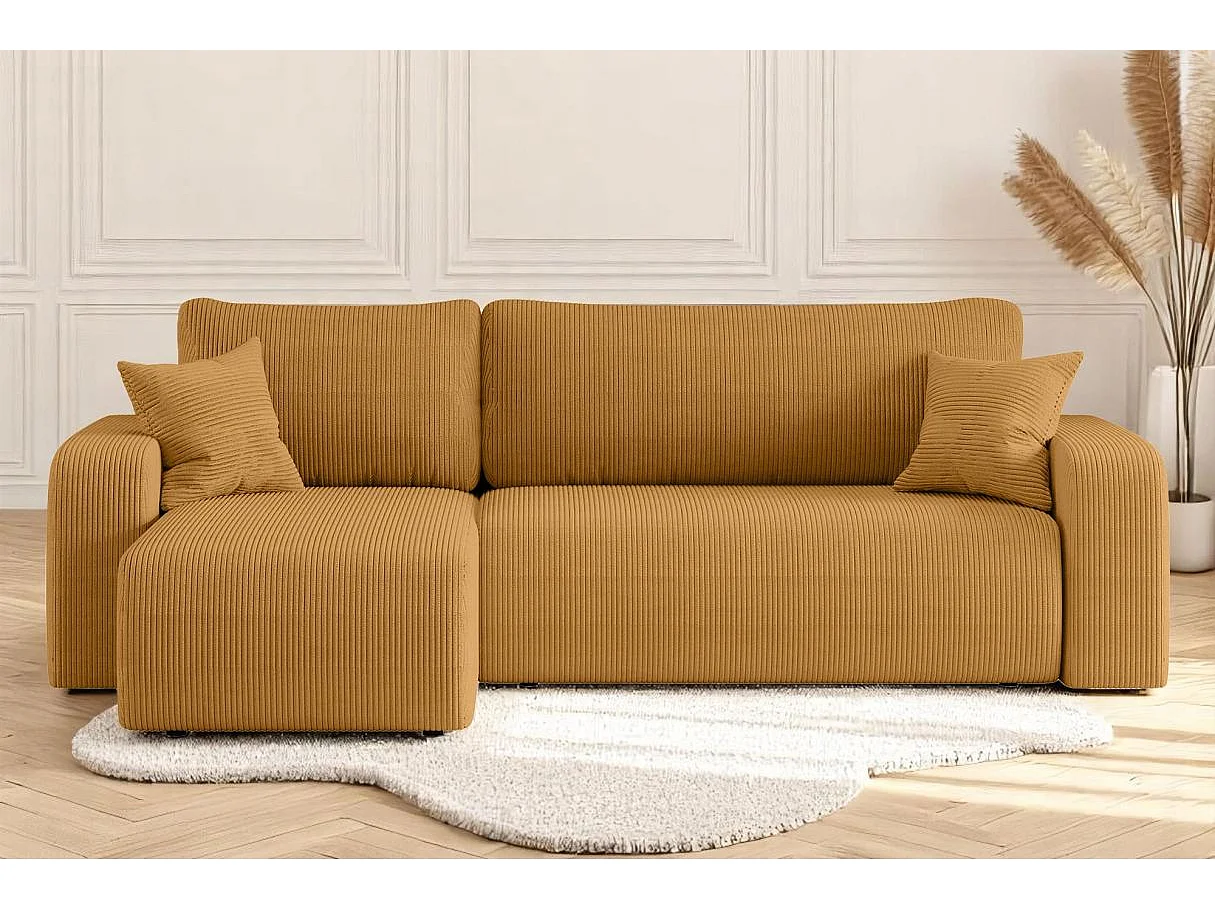 Canapé ALYA d'angle réversible et convertible 4 places en velours côtelé - Jaune
