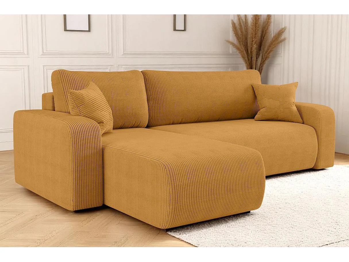 Canapé ALYA d'angle réversible et convertible 4 places en velours côtelé - Jaune