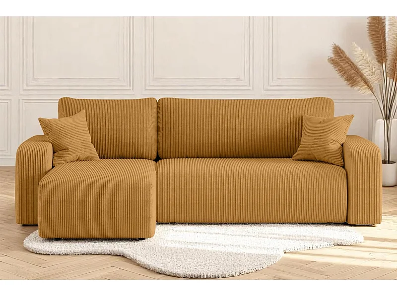 Canapé ALYA d'angle réversible et convertible 4 places en velours côtelé - Jaune