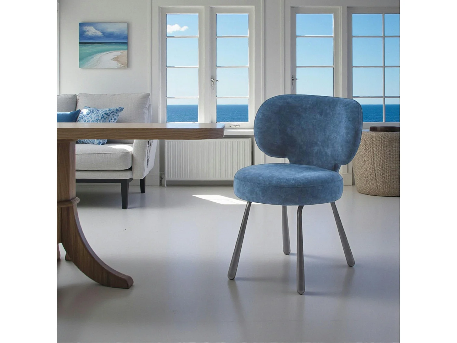 Chaise de salle à manger bleue, assise ronde (lot de 2) LIGURIE