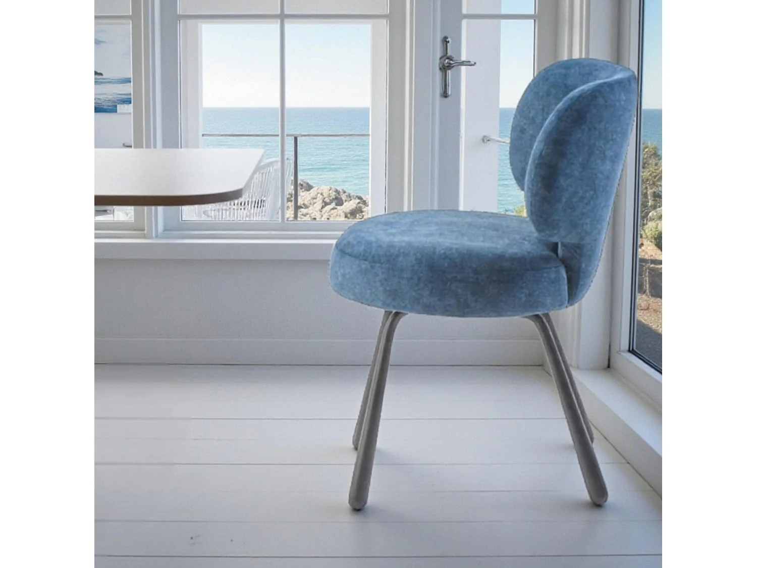 Chaise de salle à manger bleue, assise ronde (lot de 2) LIGURIE