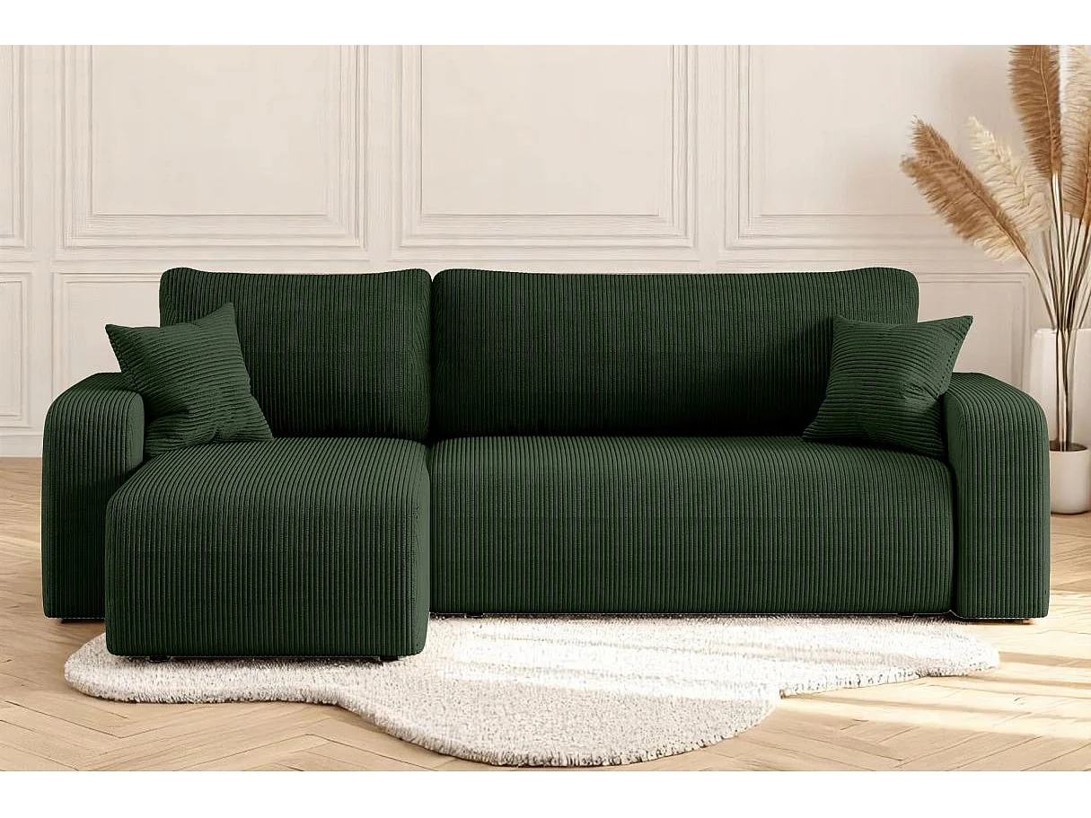 Canapé ALYA d'angle réversible et convertible 4 places en velours côtelé - Vert foncé