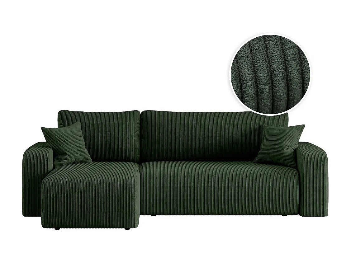 Canapé ALYA d'angle réversible et convertible 4 places en velours côtelé - Vert foncé