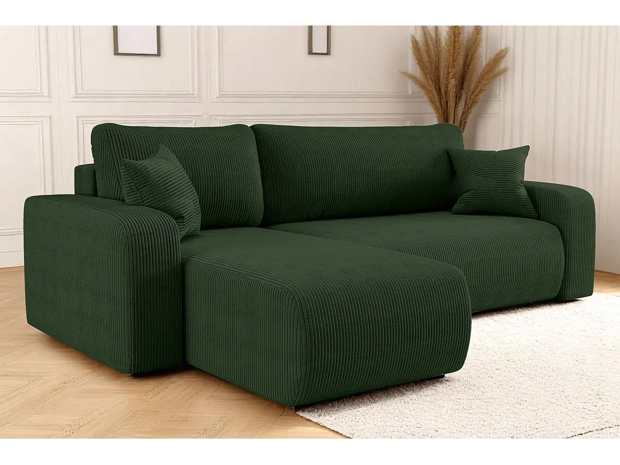 Canapé ALYA d'angle réversible et convertible 4 places en velours côtelé - Vert foncé