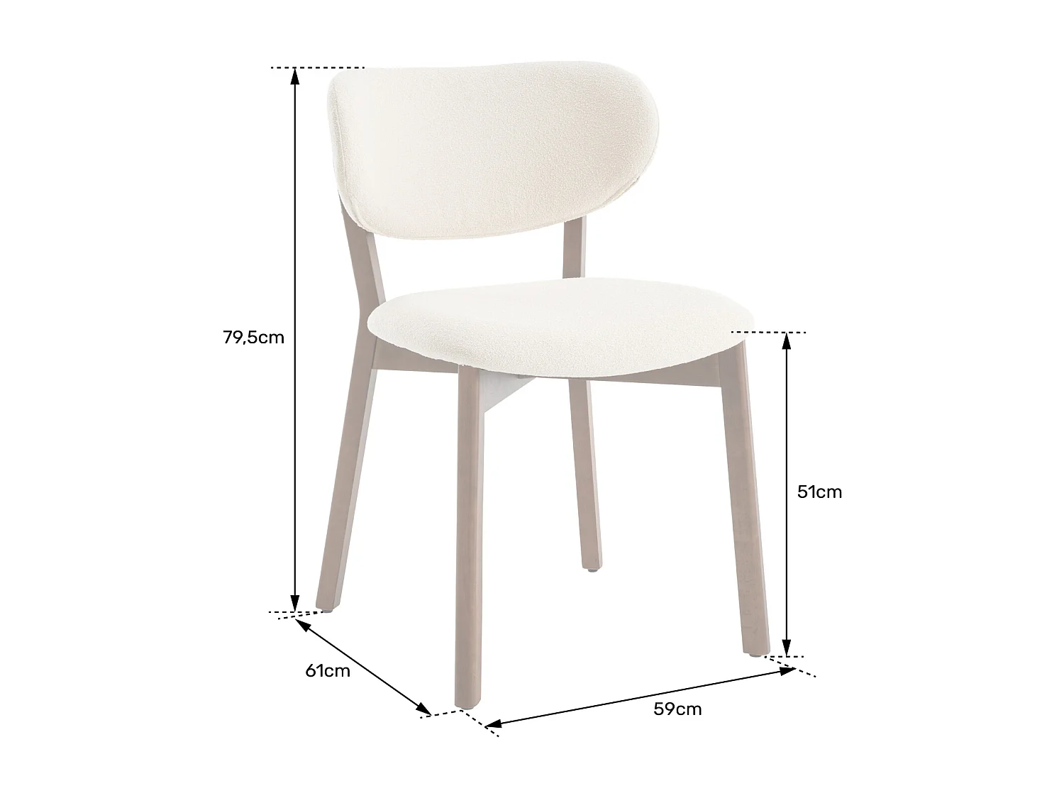 Lot de 2 chaises en bois clair et tissu boucle beige AURA