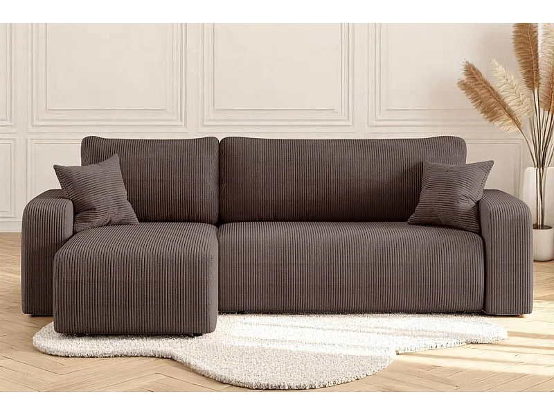 Canapé ALYA d'angle réversible et convertible 4 places en velours côtelé - Marron glacé