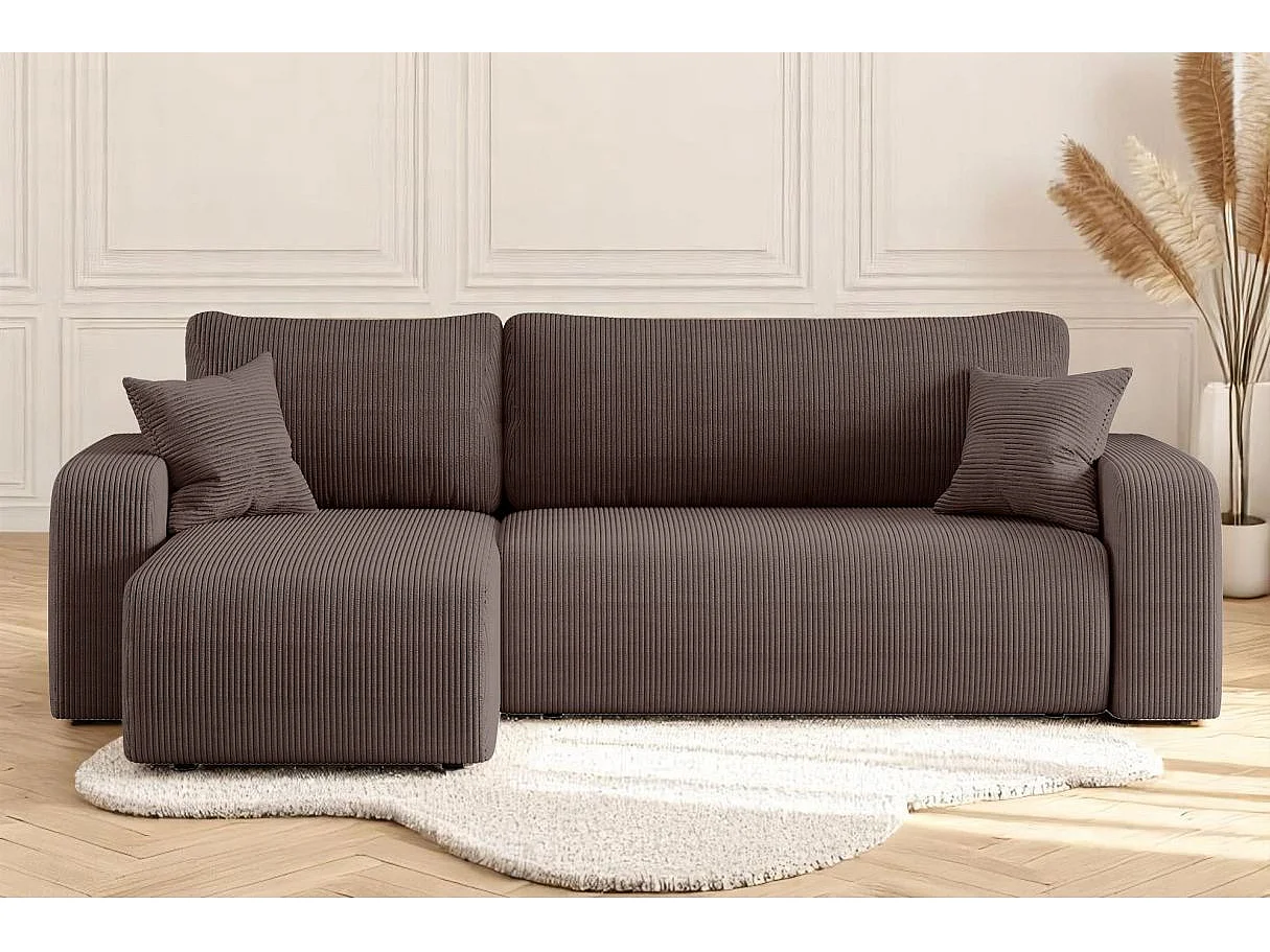 Canapé ALYA d'angle réversible et convertible 4 places en velours côtelé - Marron glacé