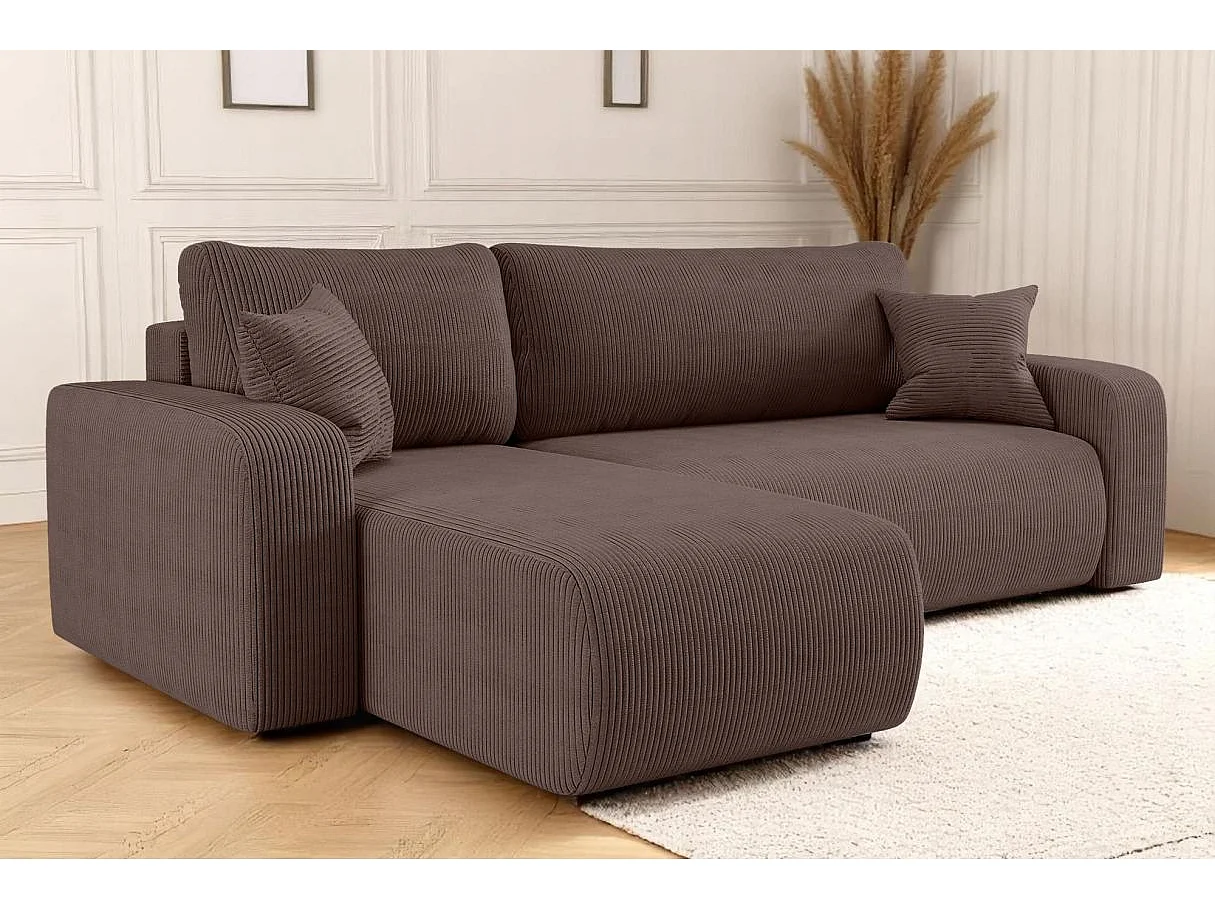 Canapé ALYA d'angle réversible et convertible 4 places en velours côtelé - Marron glacé