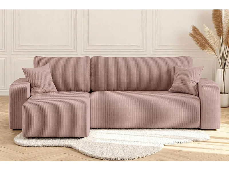 Canapé ALYA d'angle réversible et convertible 4 places en velours côtelé - Rose