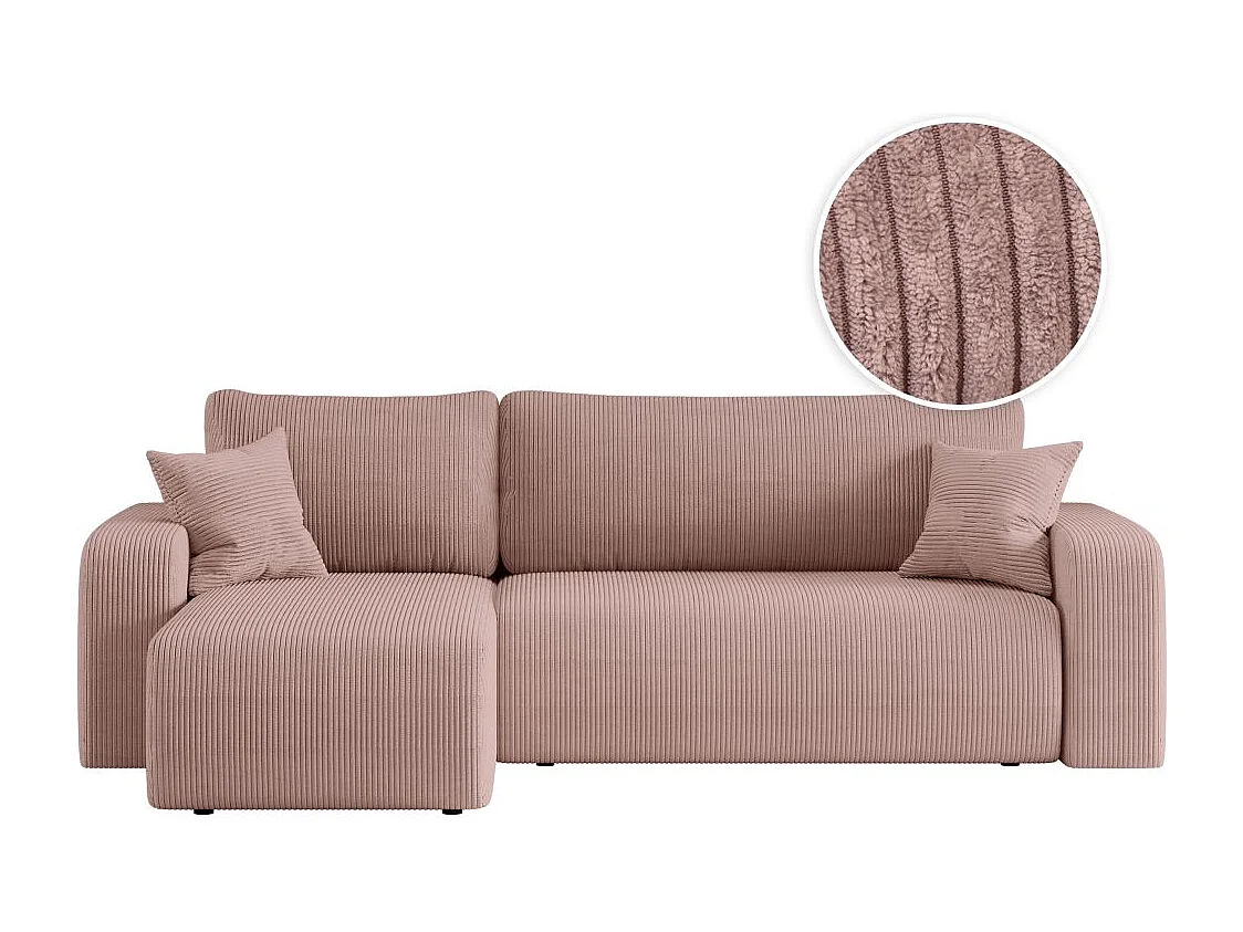 Canapé ALYA d'angle réversible et convertible 4 places en velours côtelé - Rose