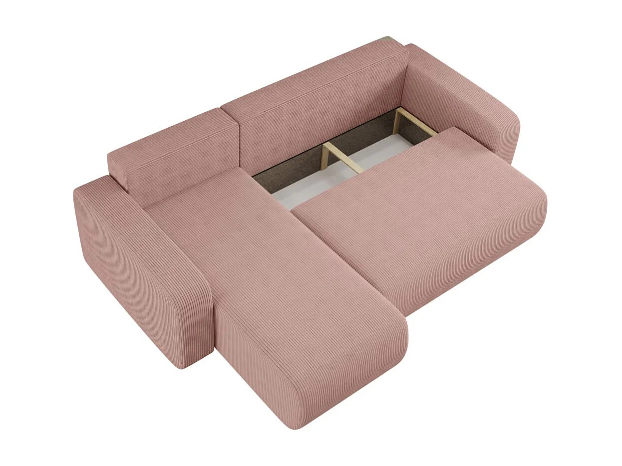 Canapé ALYA d'angle réversible et convertible 4 places en velours côtelé - Rose