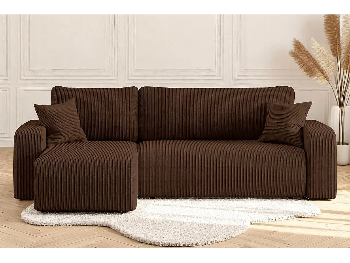 Canapé ALYA d'angle réversible et convertible 4 places en velours côtelé - Marron