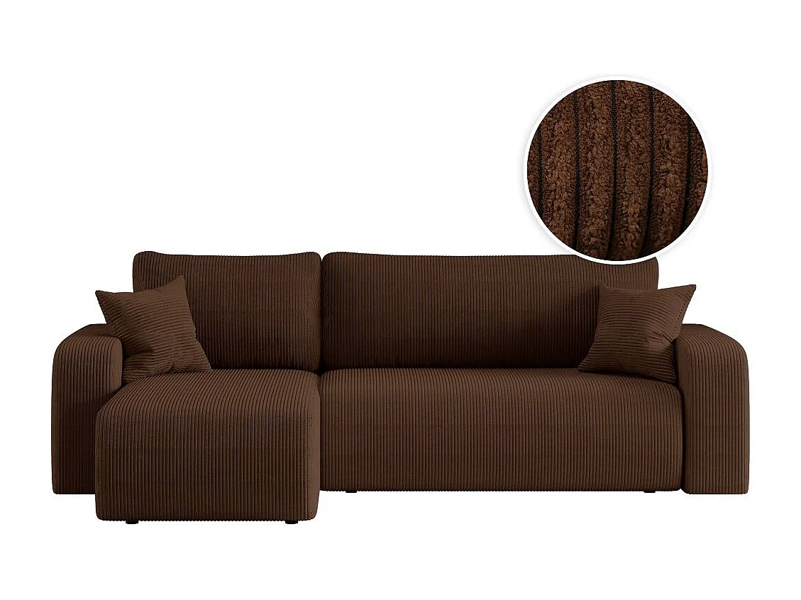 Canapé ALYA d'angle réversible et convertible 4 places en velours côtelé - Marron