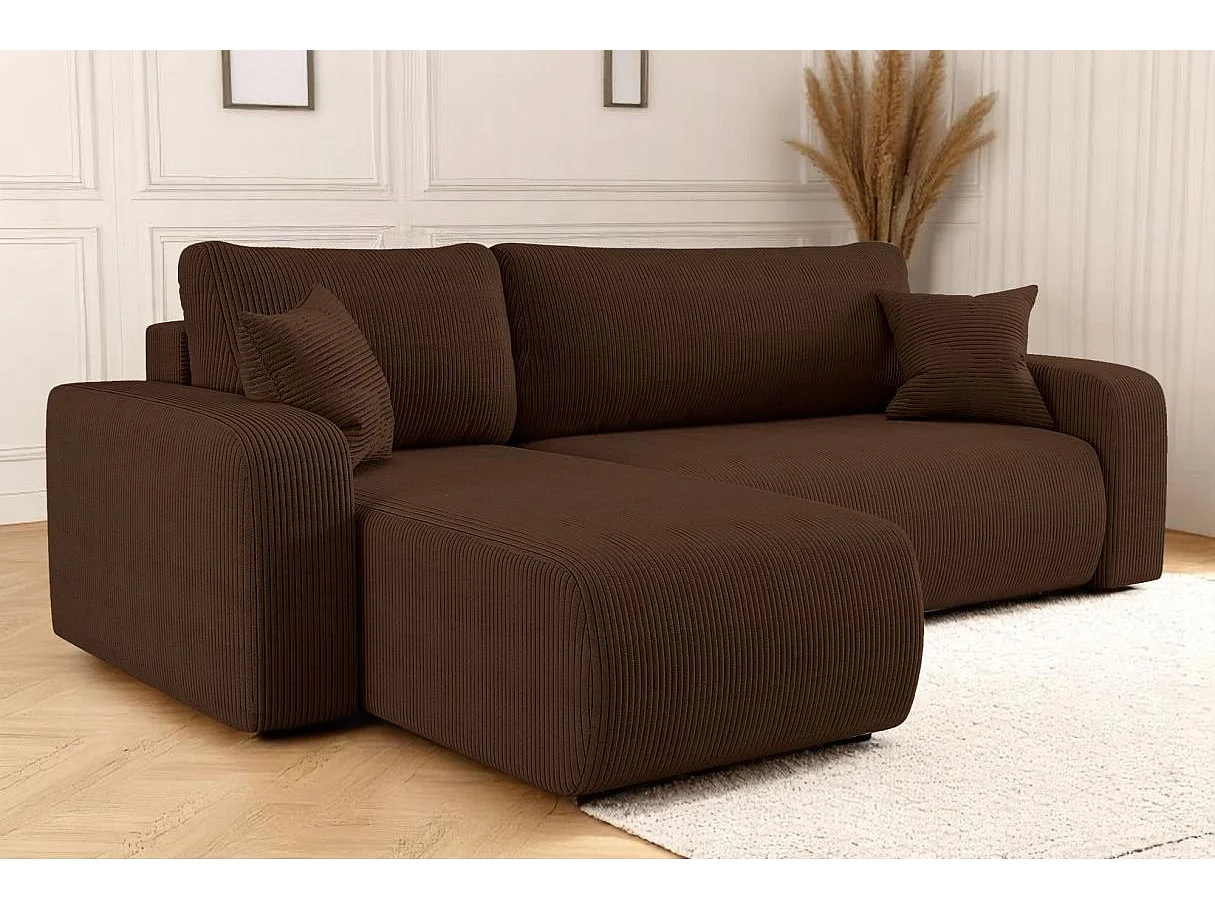 Canapé ALYA d'angle réversible et convertible 4 places en velours côtelé - Marron