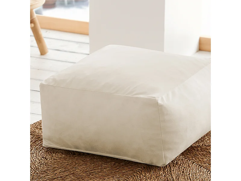 Puff cuadrado 50x50cm terciopelo crudo Palau - SACASA