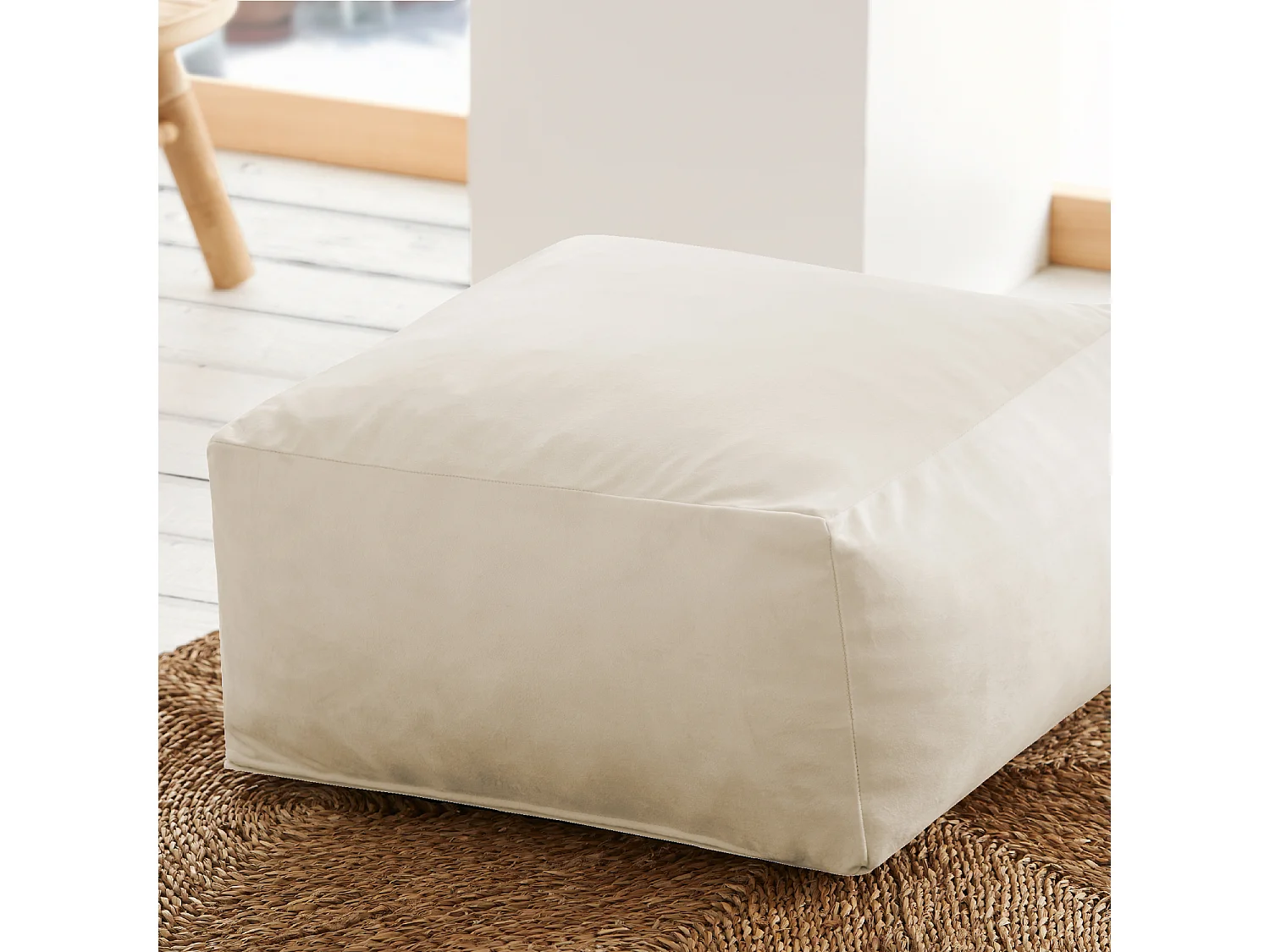 Pouf carré 50x50cm velours écru Palau