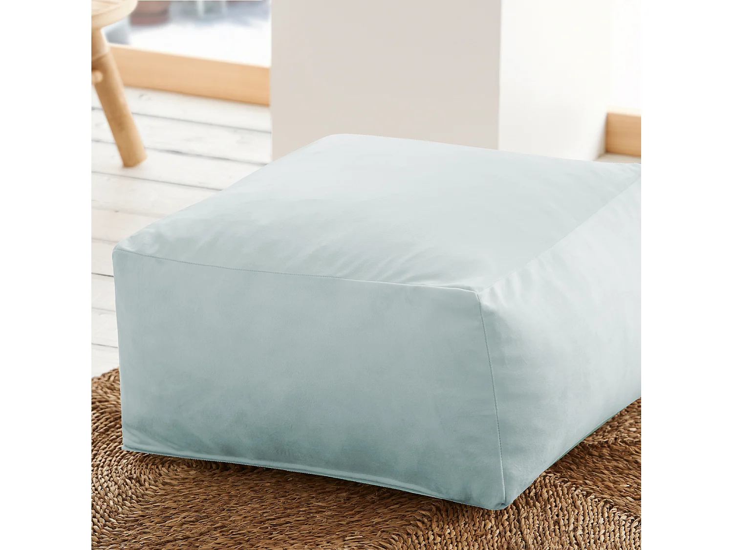 Pouf carré 50x50cm velours bleu glacier Palau