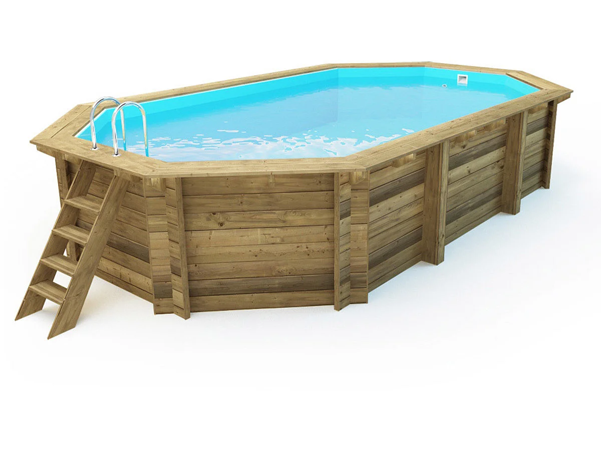 Piscine bois " Brazilia 145 "  5.86 x 3.86 x 1.44 m - Bâche à bulles 180 µ - Bâche hiver 280 g/m²
