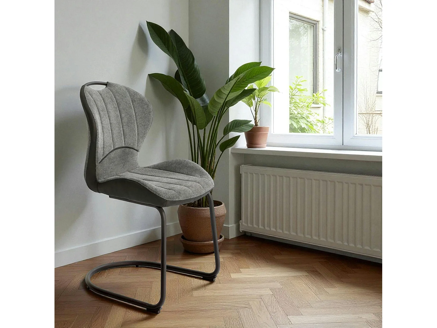 Chaise pied luge bi-matière en tissu gris (lot de 2) LIGURIE