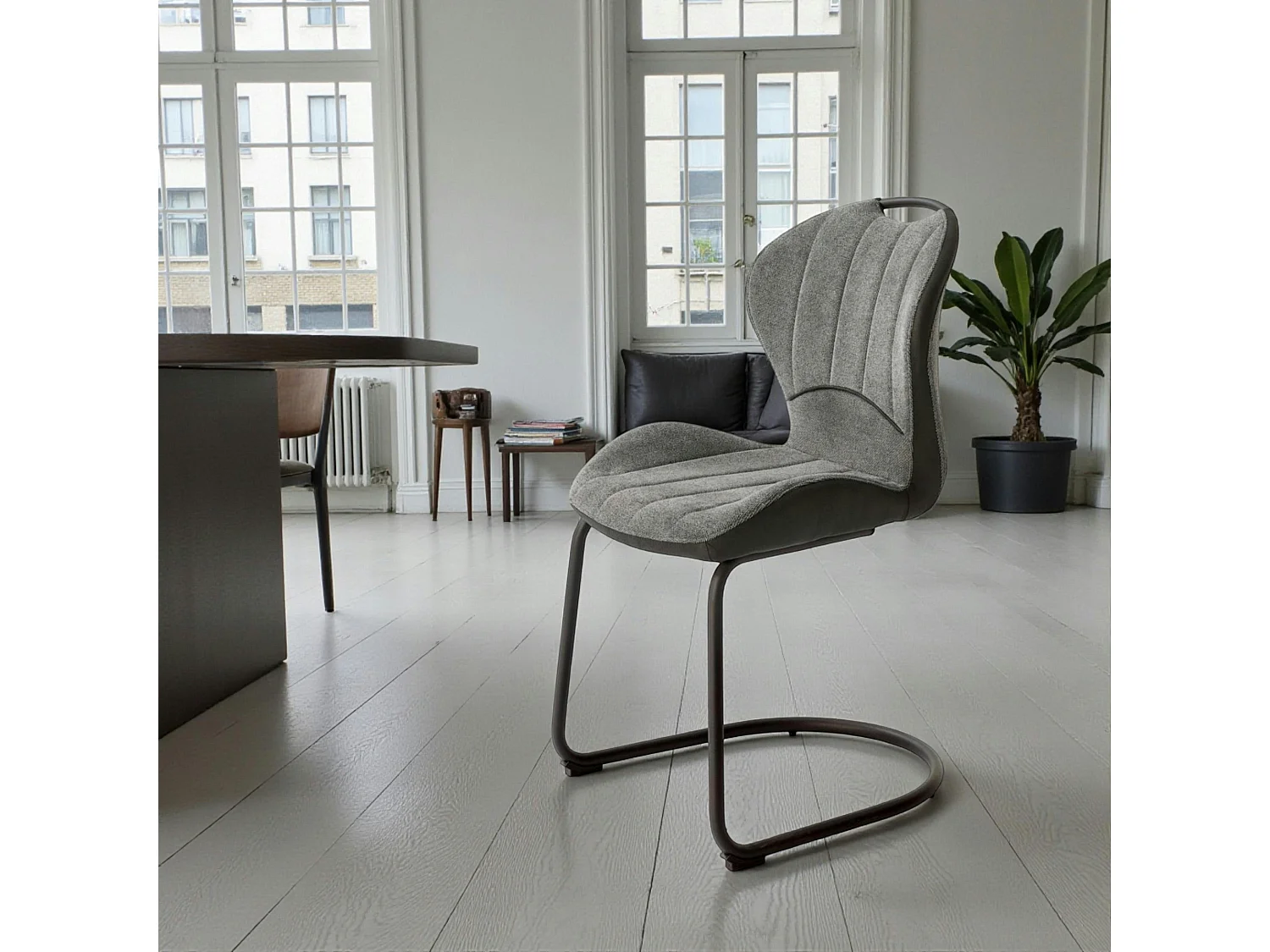 Chaise pied luge bi-matière en tissu gris (lot de 2) LIGURIE