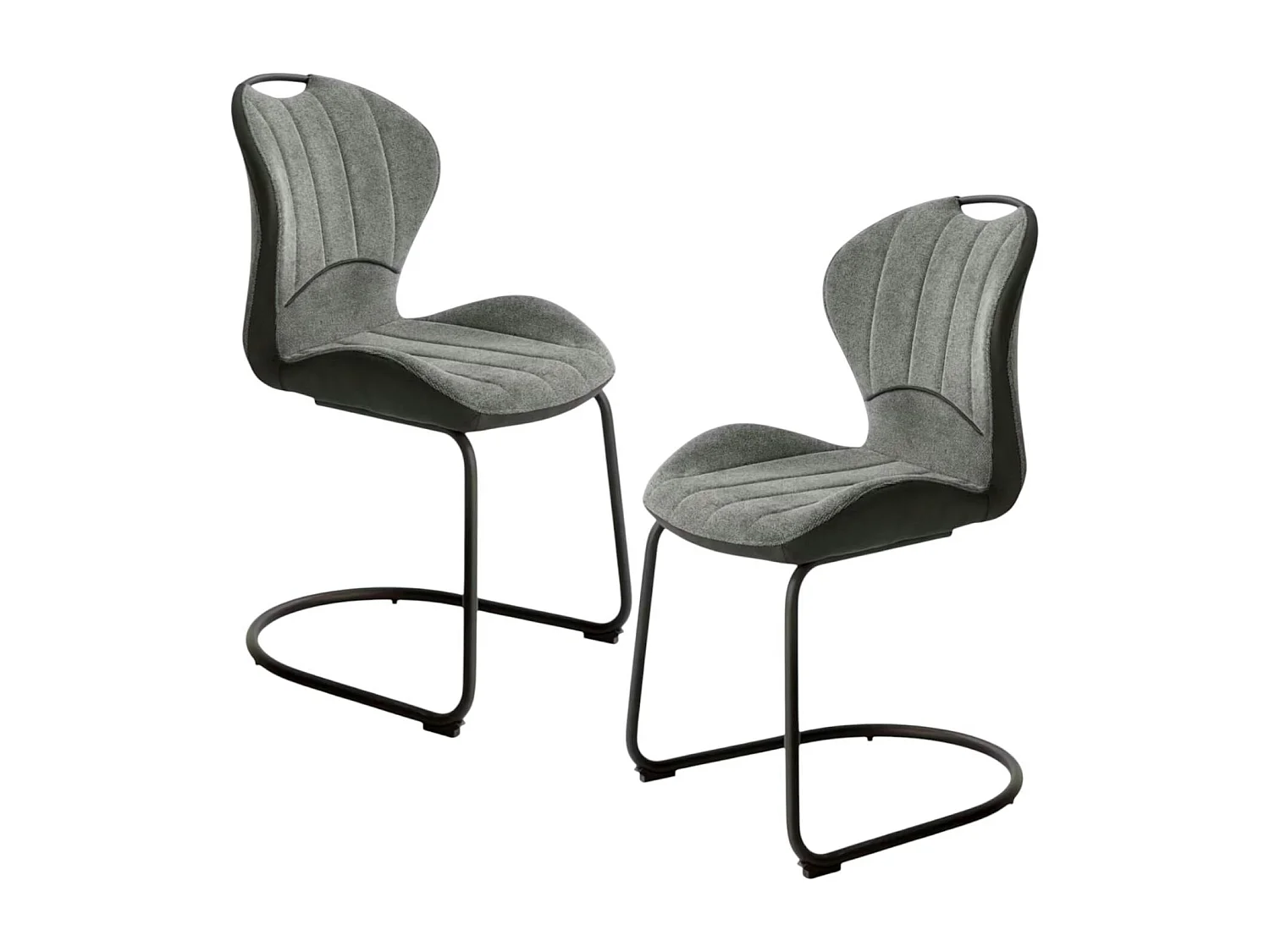 Chaise pied luge bi-matière en tissu gris (lot de 2) LIGURIE