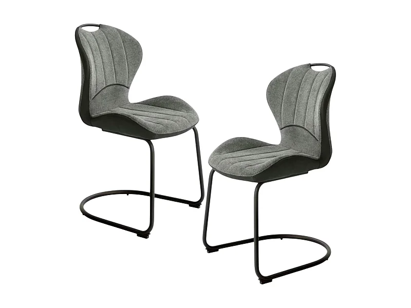 Chaise pied luge bi-matière en tissu gris (lot de 2) LIGURIE