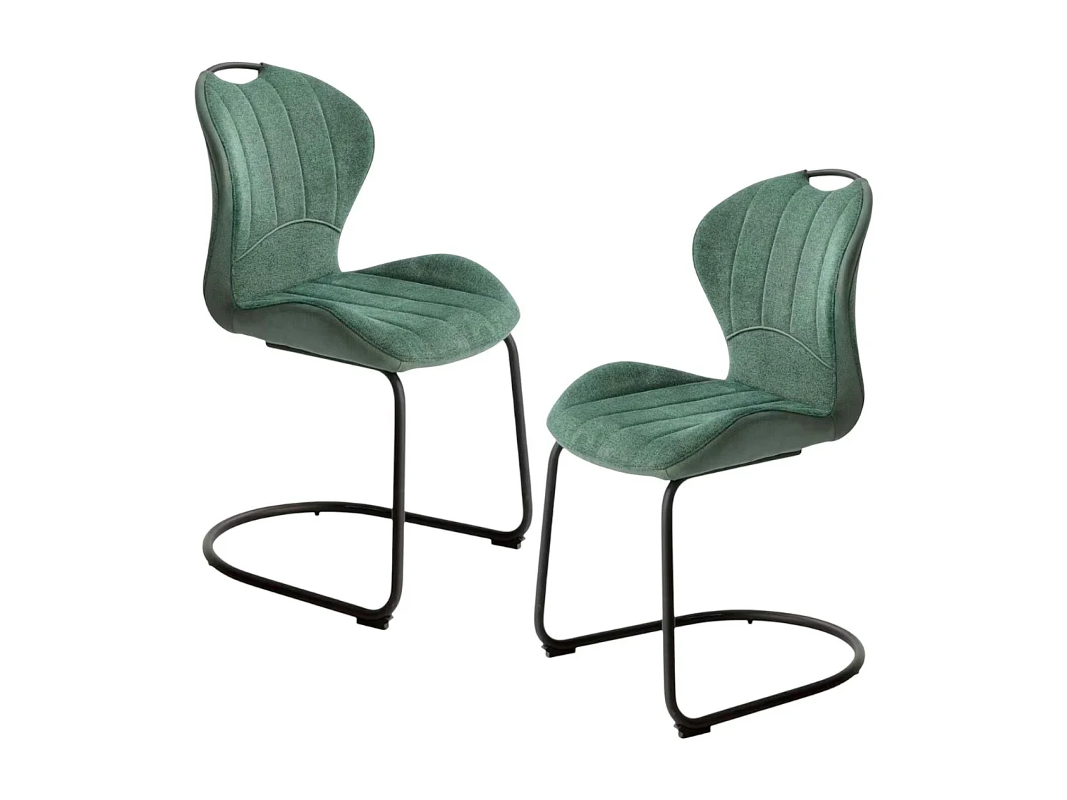 Chaise pied luge bi-matière en tissu vert (lot de 2) LIGURIE