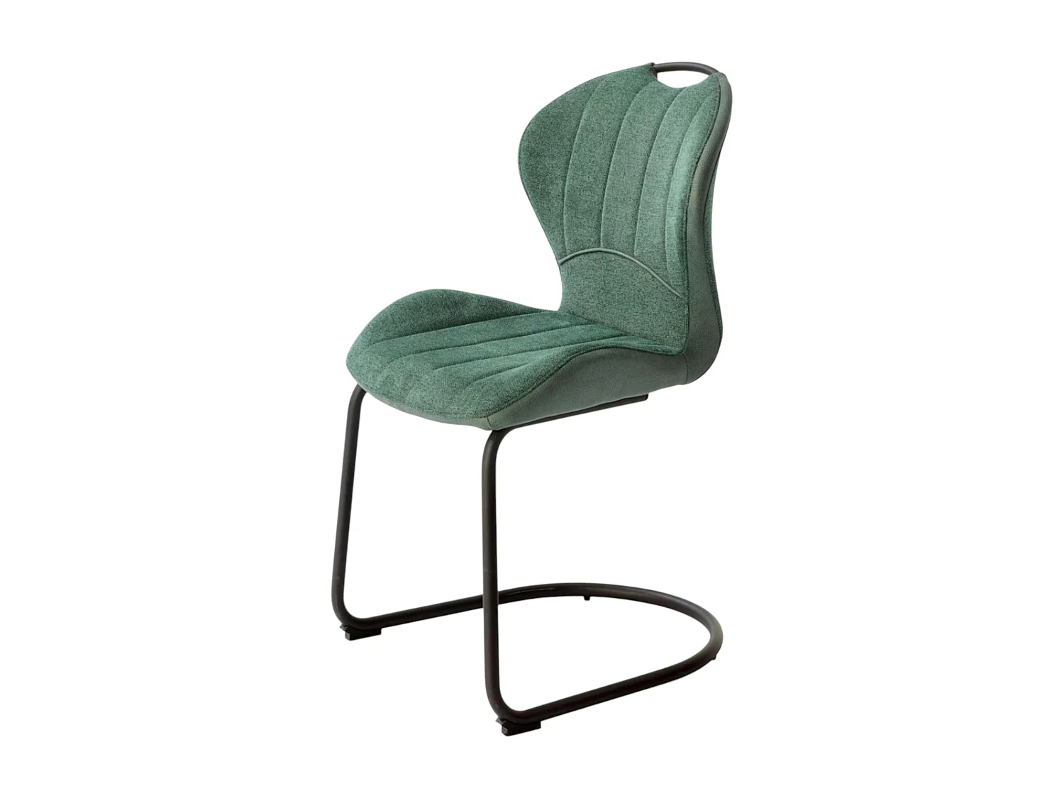 Chaise pied luge bi-matière en tissu vert (lot de 2) LIGURIE