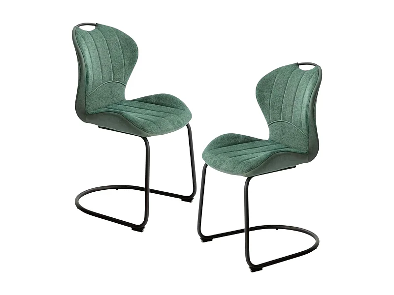 Chaise pied luge bi-matière en tissu vert (lot de 2) LIGURIE