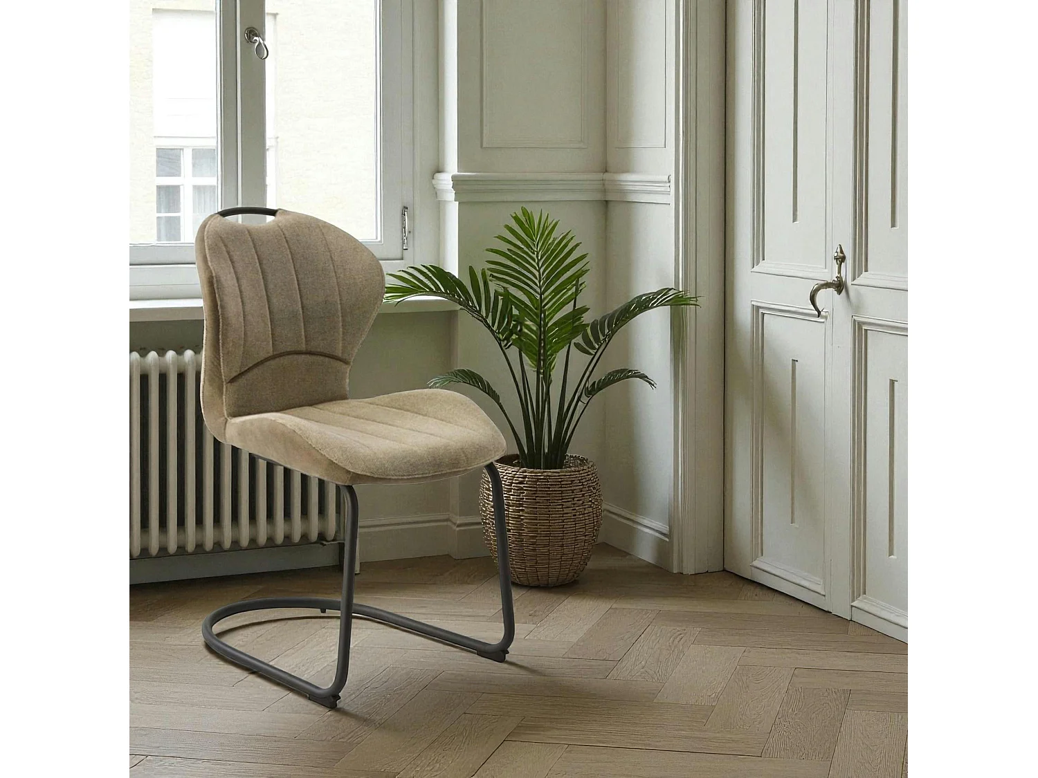 Chaise pied luge bi-matière en tissu taupe (lot de 2) LIGURIE