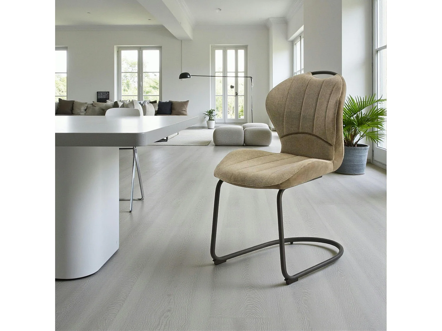 Chaise pied luge bi-matière en tissu taupe (lot de 2) LIGURIE