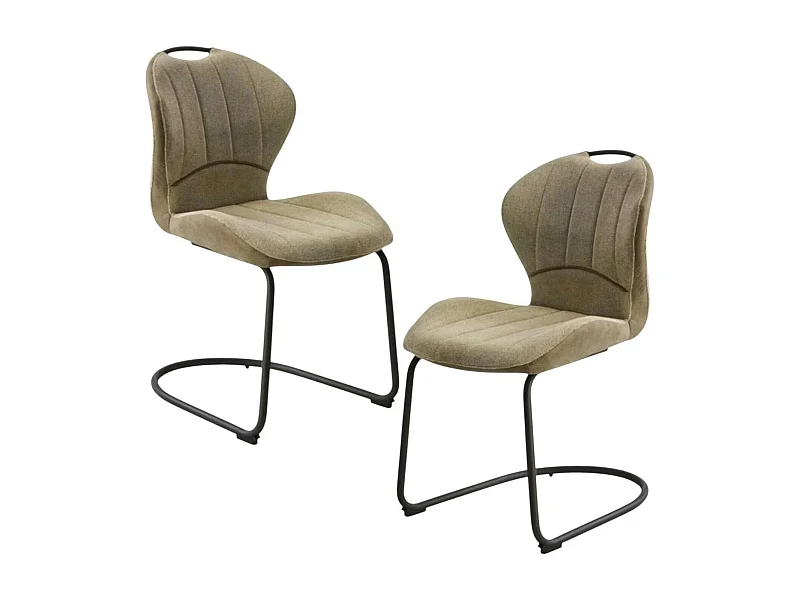 Chaise pied luge bi-matière en tissu taupe (lot de 2) LIGURIE