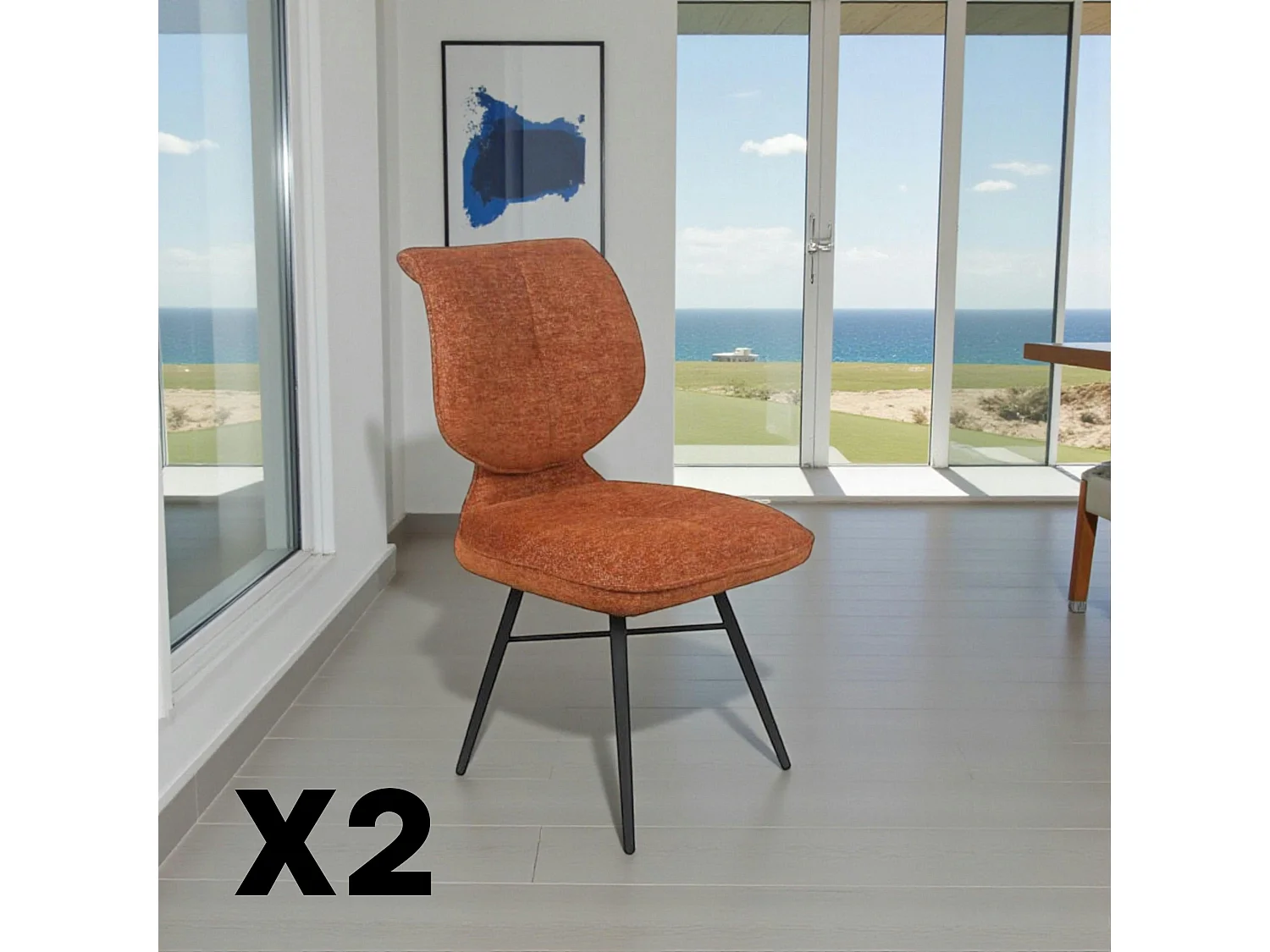 Chaise tissu rouille à dossier double (lot de 2) LIGURIE